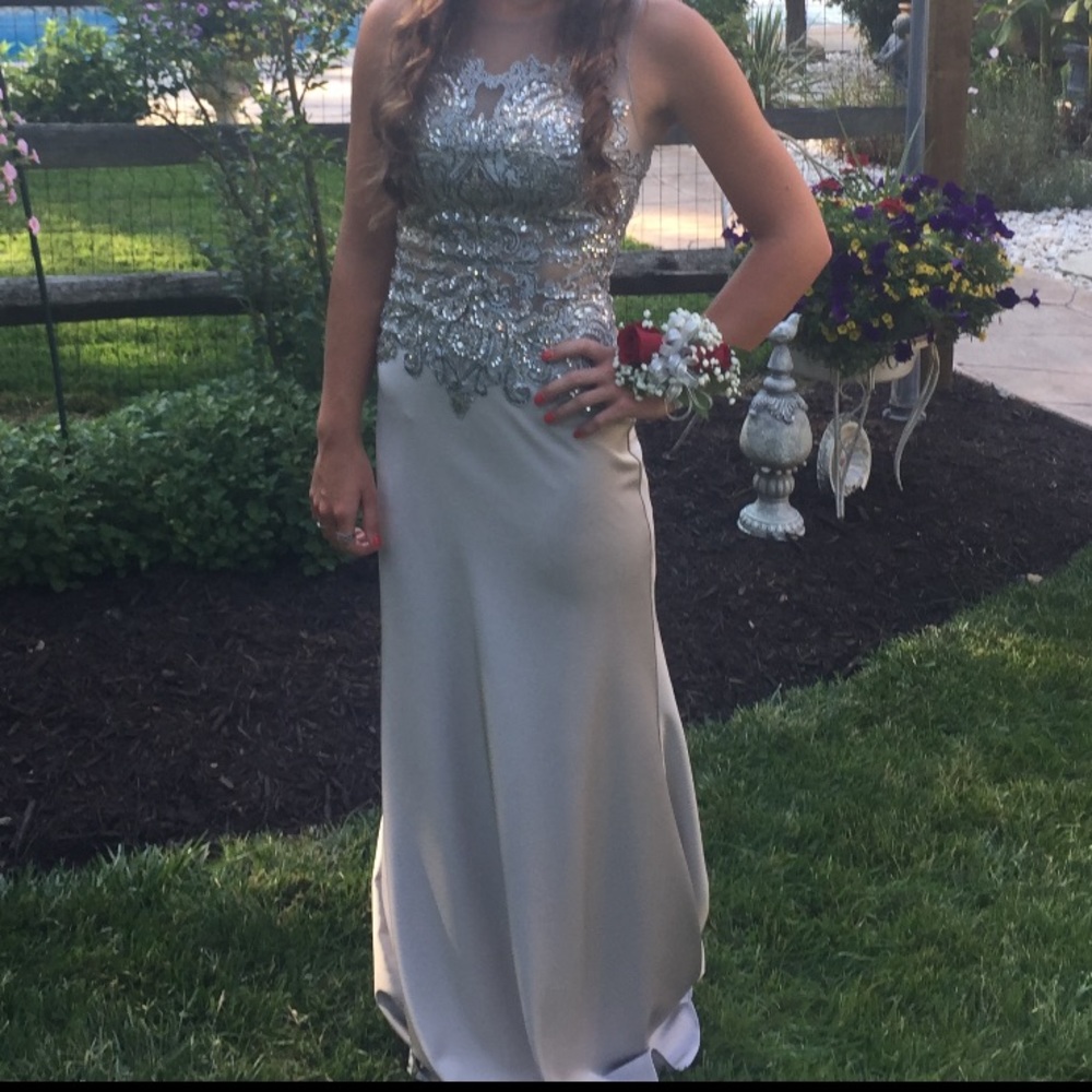 Silky Gray elegant dress with silver beading